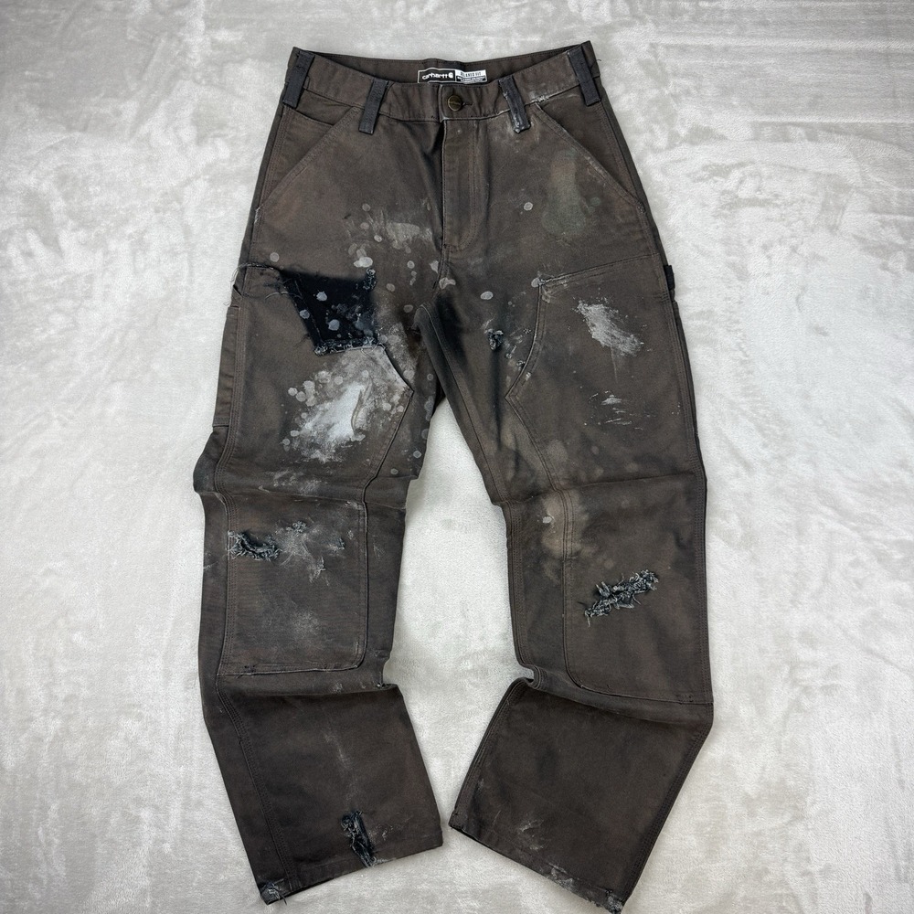Carhartt Double Knee Thrashed Destroyed Work Pants Relaxed Fit Paint Faded 30x32